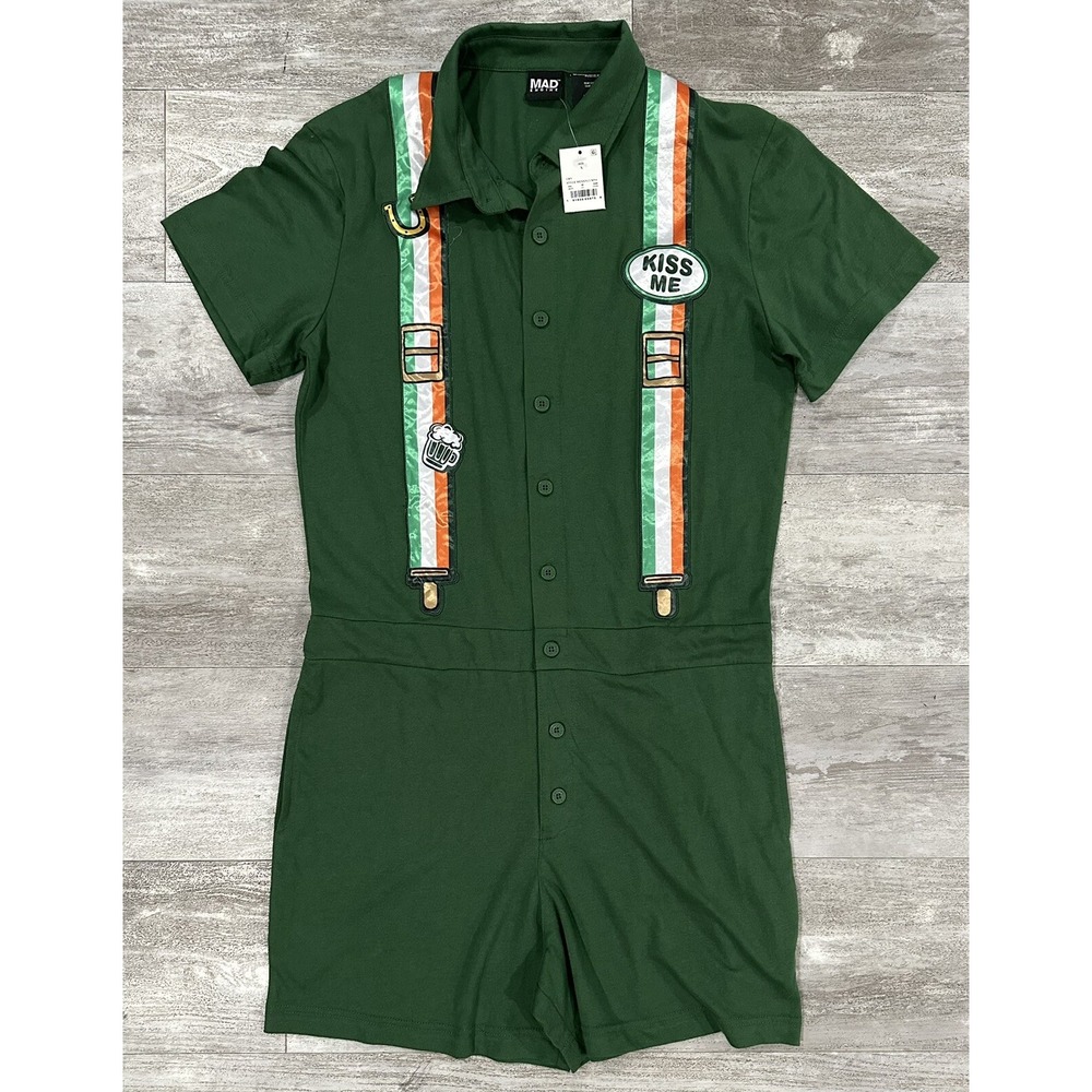 Mad Engine Romper Jumpsuit Size Medium Green Cotton Blend Luck Of The Irish NEW